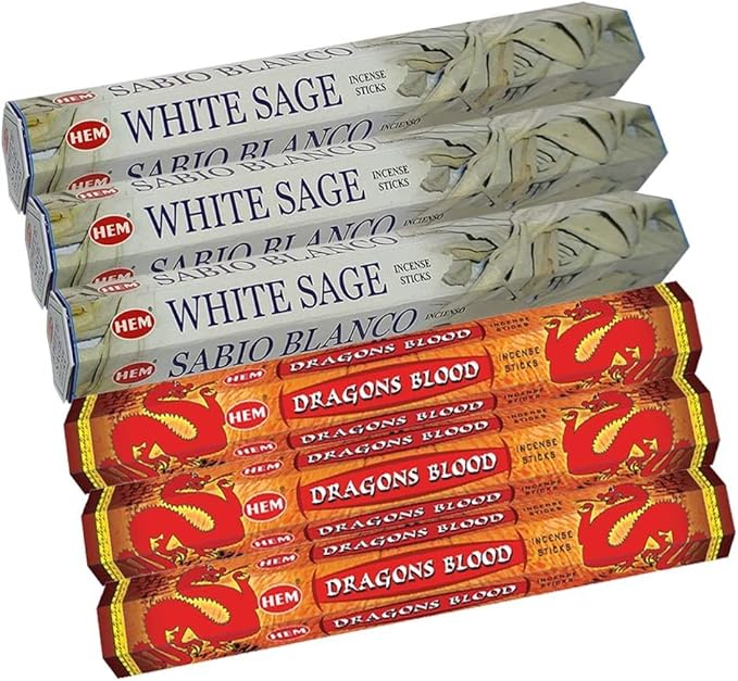 Dragon's Blood Incense Sticks and White Sage Incense Sticks with Incense Holder Bundle for Home Fragrance and Smudging