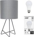 Simple Designs LT2066-GOG-LB 14" Down to The Wire Table Lamp for Bedroom, Living Room, Entryway, Office, Gray with Gray Shade, with Feit LED Bulb Included