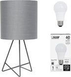 Simple Designs LT2066-GOG-LB 14" Down to The Wire Table Lamp for Bedroom, Living Room, Entryway, Office, Gray with Gray Shade, with Feit LED Bulb Included