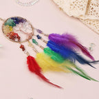 Pretty Jolly Small Tree of Life Crystal Stone Dream Catchers Rainbow Feathers Mini Dreamcatchers for Cars Rear View Mirror Hanging Decoration Good Luck Travel Charm Bedroom Ornaments for Women Girls