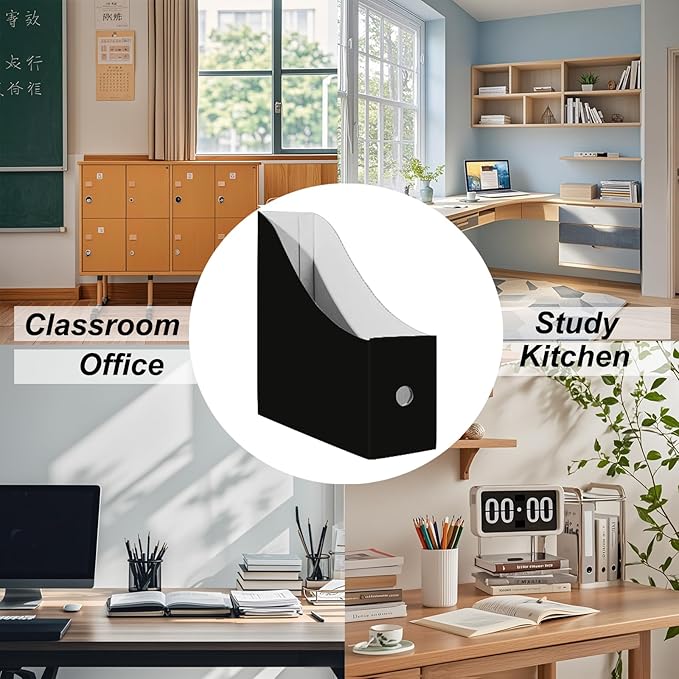 Limitliho Magazine Holde, Magazine File Holder for Home, Office, Desk, 10.6'' H×10.2'' L ×3.5''W Magazine Storage Box (Black, 2 Pack)