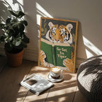 Framed Funny Tiger Wall Art, Motivational Animal Reading Wall Decor Paintings, Eclectic Go Get Em Tiger Canvas Prints Pictures Home Decor for Living Room Bedroom Dorm Office 16x24 inch
