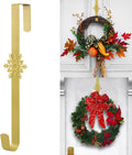 Wreath Hangers for Front Door,15" Sturdy Metal Wreath Doors Hangers,Over The Door Hooks for Front Porch Decor,Garland Hooks Holders for Halloween Christmas Decorations (Gold Snowflakes, 4 Pack)