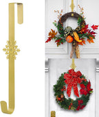 Wreath Hangers for Front Door,15" Sturdy Metal Wreath Doors Hangers,Over The Door Hooks for Front Porch Decor,Garland Hooks Holders for Halloween Christmas Decorations (Gold Snowflakes, 2 Pack)