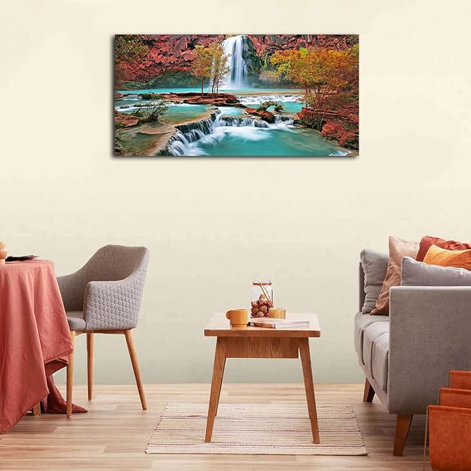 Tropical Forest Wall Art for Living Room Nature Waterfall Landscape Pictures Wall Decor Tree Falls Scenery Painting Modern Fall Scenic Canvas Prints Artwork for Bedroom Bathroom Home Decoration 20x40"