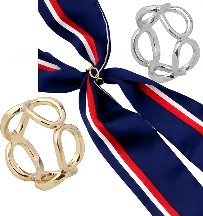 SYWDUDUCLT Scarf Ring for Women's Shawl, Silk Neckerchief, Tshirt, Gold/Sivler, S/M/L, 2 Pcs