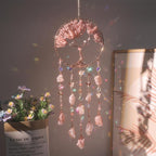 Pink Dream Catchers Crystal Tree of Life Dreamcatcher with Rose Quartz Butterfly Crystal Suncatcher for Windows Hangings Prism Decor Wall Bedroom Decoration Gifts for Boys Adults