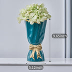 Bow Vase for Home Decor, Gold Vase for Boho Style, 9.65 Inch Large Vases for Ideal Table Decor, Living Room. Ceramic Flower Vases. （Glazed Exterior and Interior） (Green, Large)