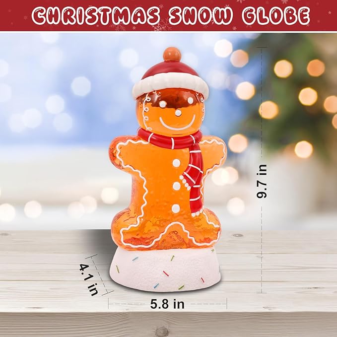 Gingerbread Christmas Snow Globe Lantern with 8 Music Songs & 6H Timer Water Snow Globe Lantern USB & Battery Operated for Christmas Festival Decorations Gifts (Gingerbread)