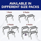 Lifemaster Metal Luggage Rack - Pack of 4 Foldable, Easy Assembly, Space Saving, and Stylish Steel Frame Guest Suitcase Stands with Nylon Straps - Black