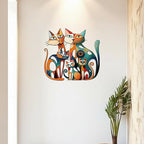 Wesiti Cat Wall Art Decor Iron Wall Sculptures Decor for Cats Lover 13.7 x 13 Inches Colorful Mid Century Cat Retro Signs for Home Living Room Bedroom Kitchen Office(Opulent)