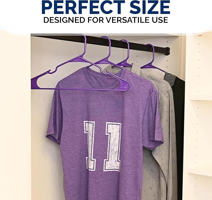 Plastic Hangers 50 Pack - Space Saving Clothes Hangers, Made in USA, Durable & Strong Plastic Shirt & Coat Hanger with Notches & Shoulder Grooves, Non-Slip Clothing Hangers | Dark Grape