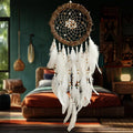 Dream Catcher Native American Boho Dreamcatcher White Wall Decor, Handmade Rattan Natural Goose Feathers Wall Hanging Art Piece Indian Room Decor for Bedroom Living Room Wedding