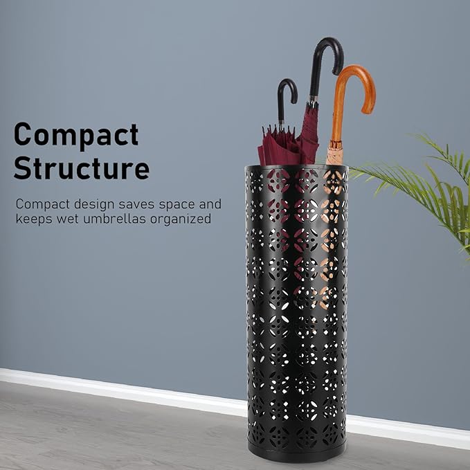 Metal Round Umbrella Stand Rack, Freestanding Tall Round Basket Umbrella Holder Bin for Entryway Home Office (L)