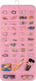 Bloss Hanging Jewelry Organizer With 90 Pockets,Earring Holder Organizer Storage For Valentine's Day Gift,Double-Sided Jewelry Holder for Earrings, Necklaces, Rings on Closet,Wall,Door(Pinck)