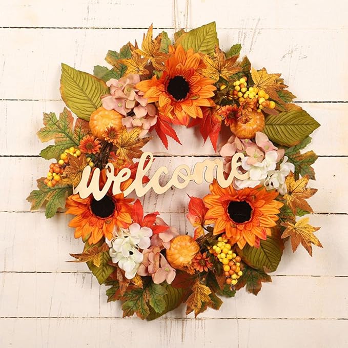 Ochine Fall Harvest Swag for Front Door, Artificial Teardrop Swag Decorative for Thanksgiving, Autumn, Fall Decor & Halloween