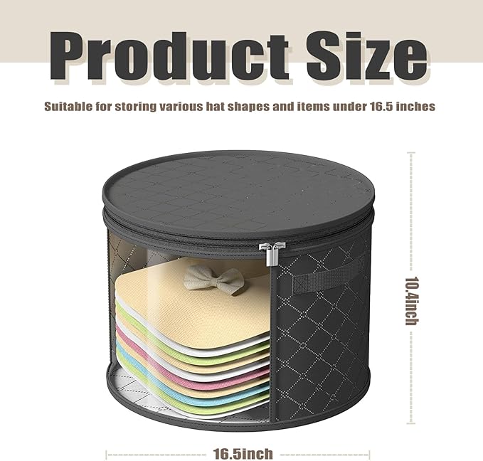 STARGAZ Hat Boxes For Women Storage - This Oversized Clear Hat Storage Bag can hold 9 hats,suitable for cowboy hats,suitable for travel and daily hat organizer for closet.(Pure Black 1Pack)