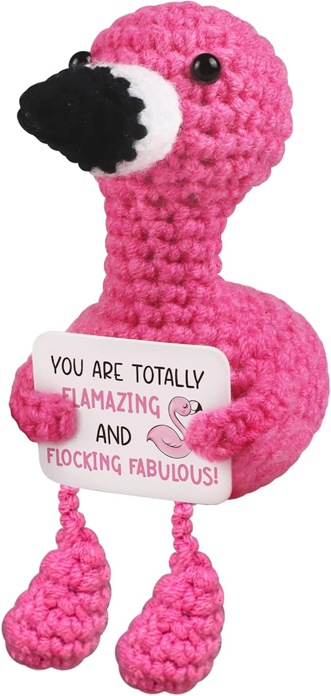 WenmthG Positive Flamingo Crochet Doll - Mini Funny Gifts for Women Girlfriend Wife Couple Positive Crochet Animals Emotional Cheer Up Support Handmade Flamingo Birthday Graduation Decoration Gift
