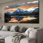 Extra Large Mountain Wall Art for Living Room Sunset Nature Grand Teton Wall Decor National Park Posters Wyoming Snake River Landscape Canvas Prints Artwork for Bedroom Office Home Decoration 35x70"