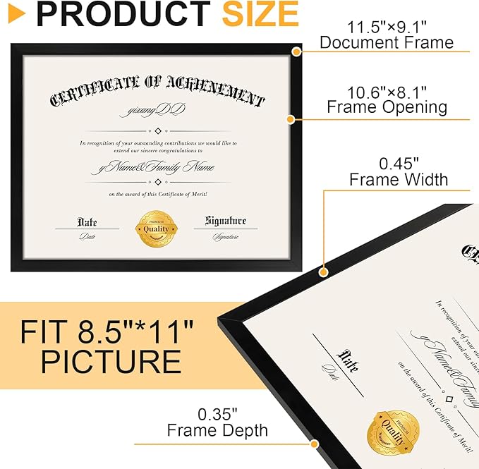 YixangDD 18 PACK Certificate Frames 8.5 x 11, Black Diploma Frame Document Frame with Clear Plexiglass, Picture Frames for Tabletop and Wall Display