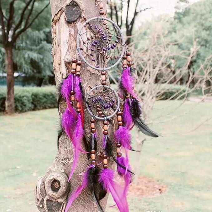 Ornerx Purple Black Dream Catcher for Home Decor 21" Long