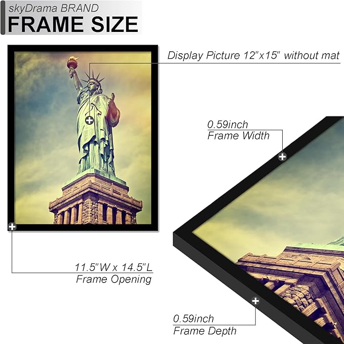 100% Solid Wood 12x15 Picture Frame Set of 2, Black Frame for 12 x 15 Inch Picture Poster Photo, Light Weight 12 by 15 HQ Matte Black Frame for Wall - 2 Pack/Black/12 x15