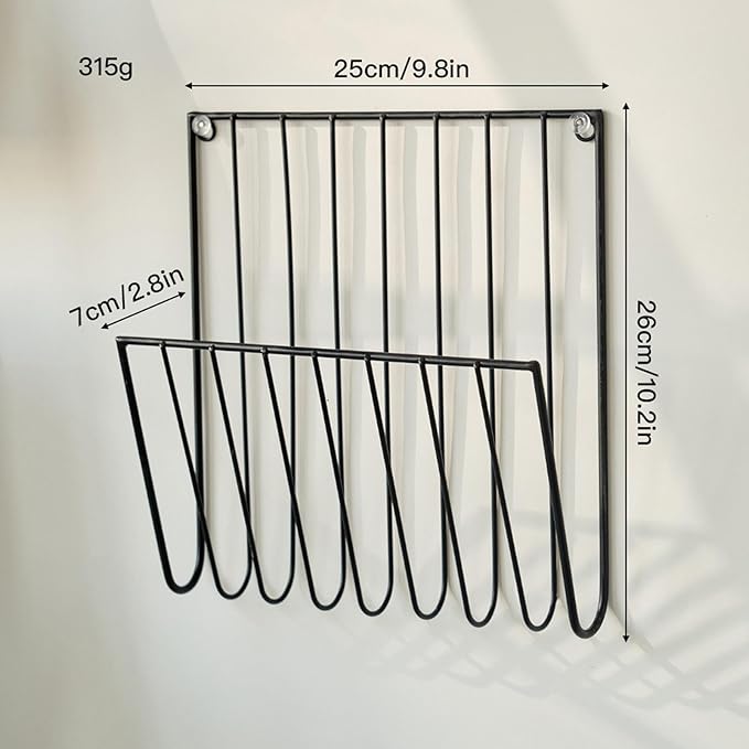 Black Wall Mounted Magazine Rack And File Holder – A Sturdy Iron Organizer For Mail, Letters, Folders, And Papers – Decorative For Home Office Or Study Room