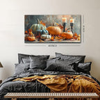 Pumpkin Wall Art Fall Kitchen Wall Decor Farmhouse Halloween Pictures Autumn Maple Leaves Canvas Prints Orange Pumpkins Painting Thanksgiving Artwork for Dining Room Bedroom Home Decoration 20x40"