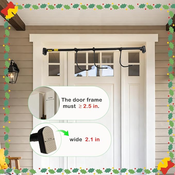 Adjustable Garland Hanger for Front Door - Fits 28" to 80" Doors, Wreath Holder Christmas, Halloween DecorationsNoScrews/Drilling Damage-Free InstallationGarland Door,with 3 Hooks Tension Rod ﻿