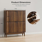 Shoe Storage Cabinet with 2 Flip Drawers, Walnut Fluted Narrow for Entryway, Slim Shoe Rack Cabinet Organizer 31.5in