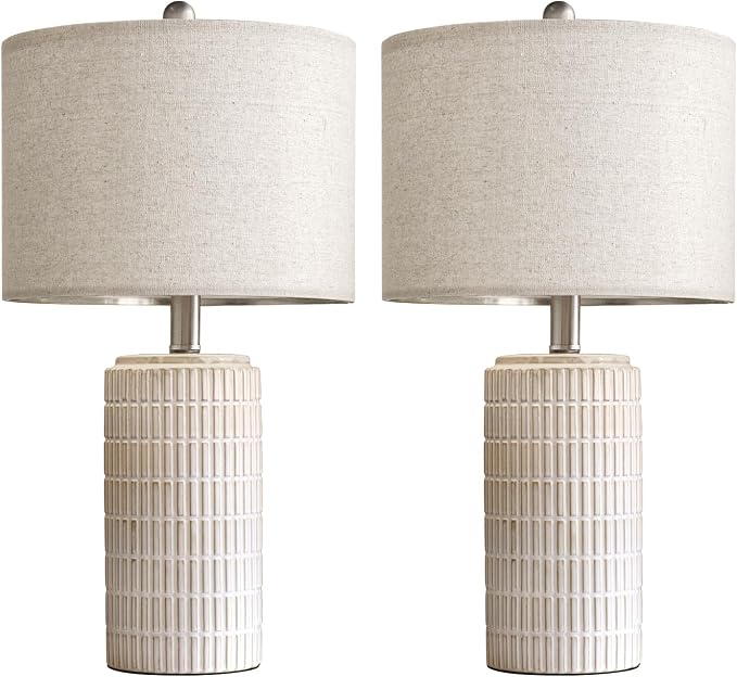 PoKat 23" Modern Ceramic Table Lamp Set of 2 for Living Room White Desk Lamps for Bedroom Farmhouse Bedside Nightstand Lamp House Warming Gifts New Home Decor End Table Lamps Gifts for Women Mom Beige