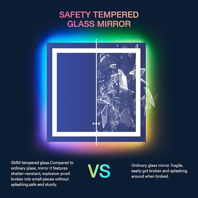 LOAAO 32"X32" LED Bathroom Mirror with Lights, Anti-Fog, Dimmable, RGB Backlit + Front Lighted, Bathroom Vanity Mirror for Wall, Memory Function, Waterproof, Tempered Glass