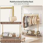 MISSLO Heavy Duty Clothing Rack with Wheels Rolling Clothes Racks for Hanging Clothes, Coats, Garment, Dress, Gold