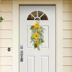 Spring Teardrop Swag for Front Door,Artificial Teardrop Swag,Spring Summer Front Door Teardrop Swag,Artificial Sunflower Swag,Artificial Floral Swag Wreath for Front Door Window(Yellow)