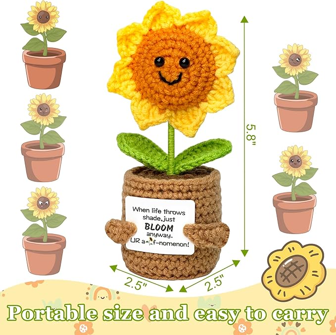 Crochet Sunflower Teacher Gifts for Women Men, Emotional Support Teacher Appreciation Gift for Best Friend Sister and Coworker, Cool Birthday Gift for Teens Girls Boys, Encouragement Gifts for Women