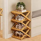 The 9-Tier No-Assembly Bamboo Rack, 2-9 Tier Folding Shoe Storage Rack, Space-Saving Organizer for Shoes, No Assembly Narrow Shoe Shelf for Entryway Closet Dorm (Natural, 4 Tier)