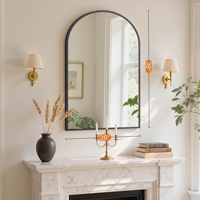 Sweetcrispy 26.5"x38" Arched Black Bathroom Mirrors for Wall, Bathroom Mirrors for Over Sink, Metal Framed with HD Shatter-Proof Glass for Entryway, Living Room, Bedroom, Home Decor
