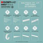 ClosetMaid ShelfTrack Wire Closet Organizer System, Adjustable from 2 to 4 Ft., With Shelves, Clothes Rods, Hardware, Durable Steel, White