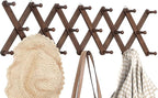 Accordion Wall Hanger, Hat Rack for Wall with 20 Coat Hooks, Expandable Hat Hangers Organizer, Vintage Decorative Coat Rack Wall Mount for Purse, Mug (Brown)