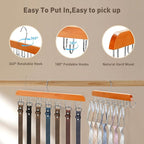 Belt Hanger for Closet, 360° Rotating Tie & Belt Rack for Storage with 14 Hooks,Versatile Hanger Rack with Hooks(2Natural)
