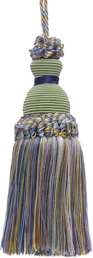 DÉCOPRO Beautiful Hand-Crafted 5" (12.5cm) Key Tassel, 3 1/2" (8.5cm) Loop # IKTJ, Spring Green #4668 (Mint Green, Sky Blue, Light Gold) Set of 10
