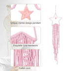 MECCANIXITY Macrame Dream Catchers, Pink Handmade Star Design Woven Cotton Dream Catcher Wall Hanging for Home Bedroom Decoration Ornament Craft Gift