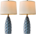 USumkky Ceramic Table Lamps Set of 2, 23.75" Modern Farmhouse Bedside Lamp - Blue Nightstand Lamps for Bedroom, Boho Living Room End Tables, Small Office Desk Lamp Decor