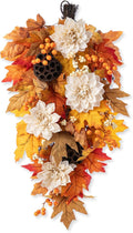 Glitzhome Fall Teardrop Swags for Front Door, 28''H Autumn Swag with Lotus, Lotus Pod and Berry, Fall Swags for Front Door, Thanksgiving Harvest Festivals Decor