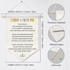 Jesus Loves Me Canvas Wall Hanging Banner for Kids,Christian Bible Verse Poster with Wood Rod, Nursery Sunday School Decor, Religious Gift for Baby or Toddler, 11x16 Inch (KD11)