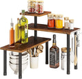 BMOSU Kitchen Corner Shelf Countertop Organizer with Hooks Adjustable Spice Rack Corner Display Rack Shelf Cabinet Counter Shelves(Rustic Brown)