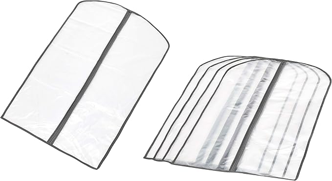 Amazon Basics Zippered PEVA Garment Bag, Dust Cover for Clothing Protection, Translucent White, 5-Pack