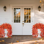 Fake Fall Hanging Flowers Artificial for Outdoor Decoration, 2 PCS Autumn Silk Faux Flowers Morning Glory with Eucalyptus Leaves, Realistic Hanging Plants for Wedding Home Office Garden Decor, Mix