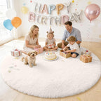 OLANLY Ivory Round Rugs for Bedroom - Machine Washable, 7 ft Circle Area Rugs for Living Room, Soft and Fluffy Shaggy Carpet for Teen Girls and Boys, Nursery Rooms, Dorms, Home Decor Aesthetic
