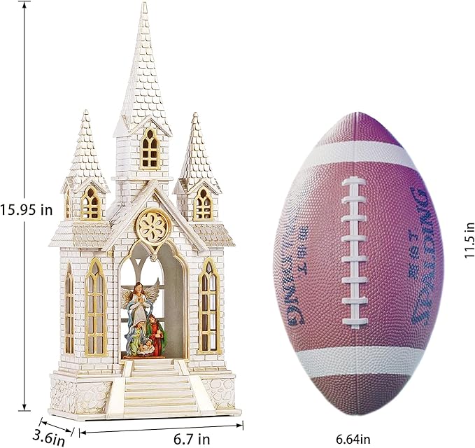 Church Snow Globe Lighted,Christmas Snow Lantern,Angel Holy Family Nativity Christmas Eve Glitter Snow Globe with Musical,Christian Decorations Indoor,Two Power Modes of Church Snow Globes